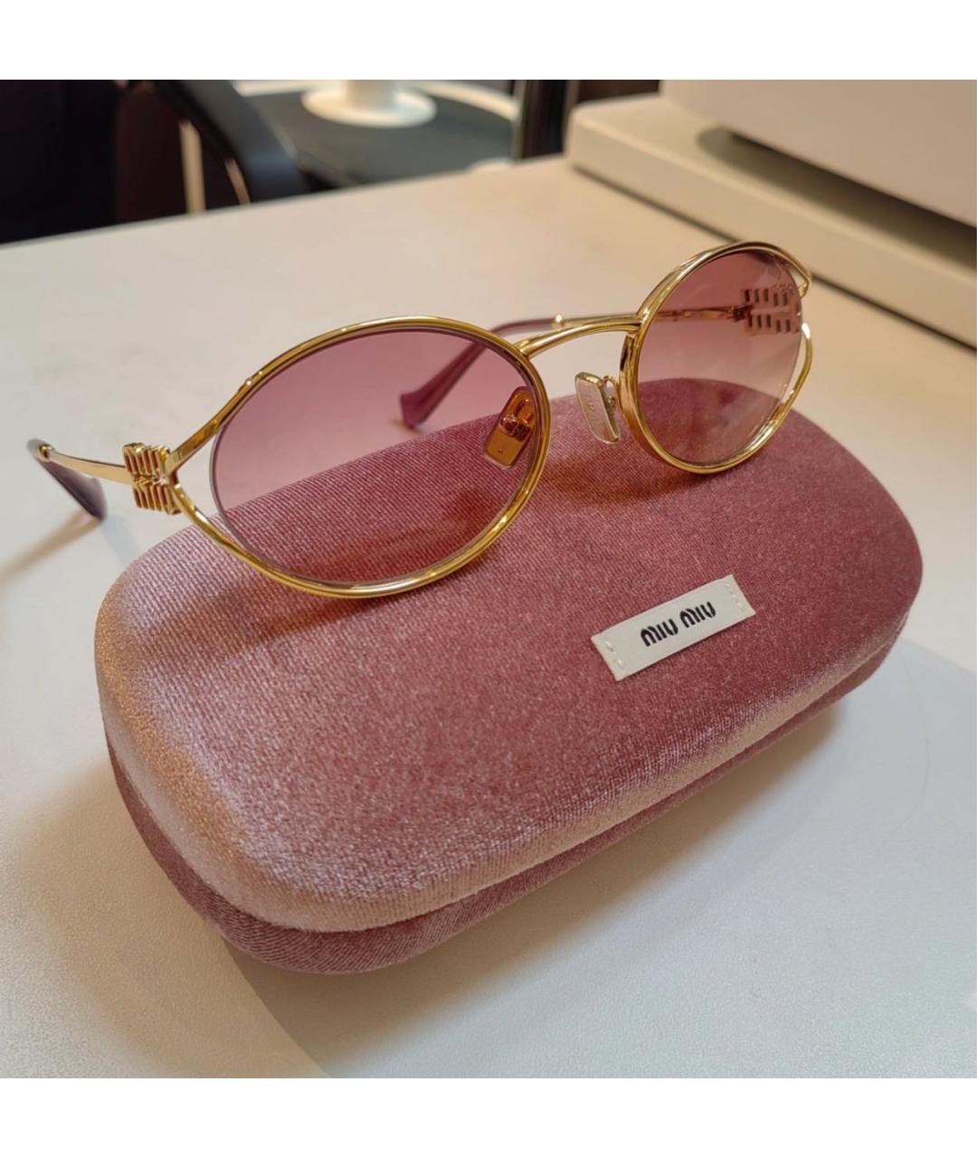 MIU MIU Золотые металлические солнцезащитные очки, фото 2