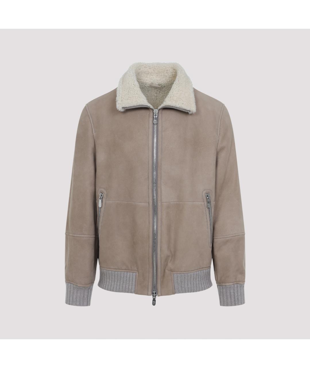 BRUNELLO CUCINELLI Бежевая кожаная куртка, фото 2