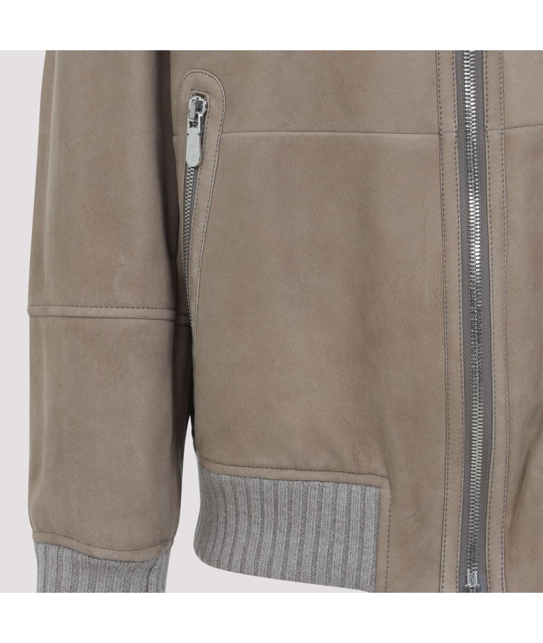 BRUNELLO CUCINELLI Бежевая кожаная куртка, фото 5