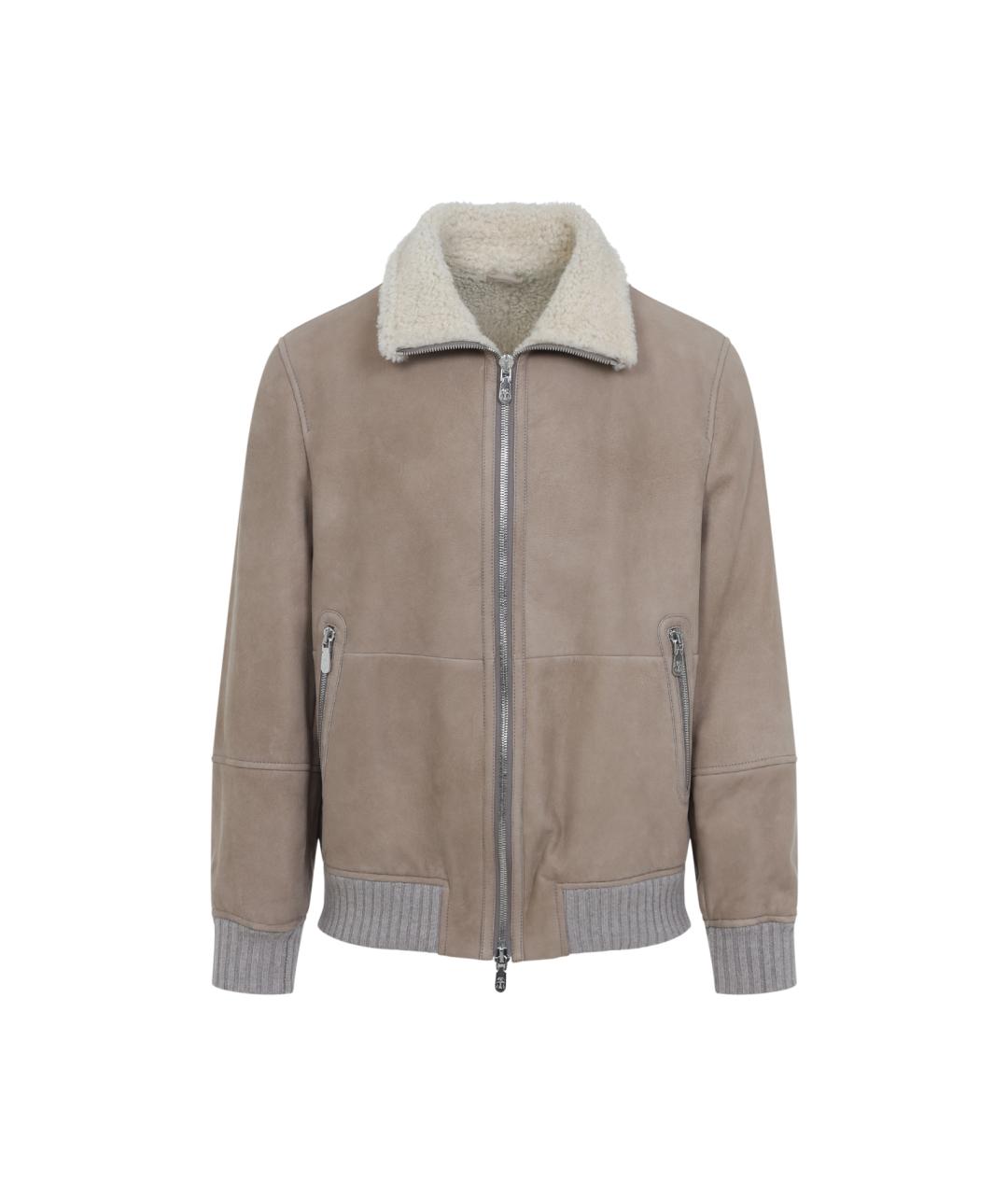 BRUNELLO CUCINELLI Бежевая кожаная куртка, фото 1