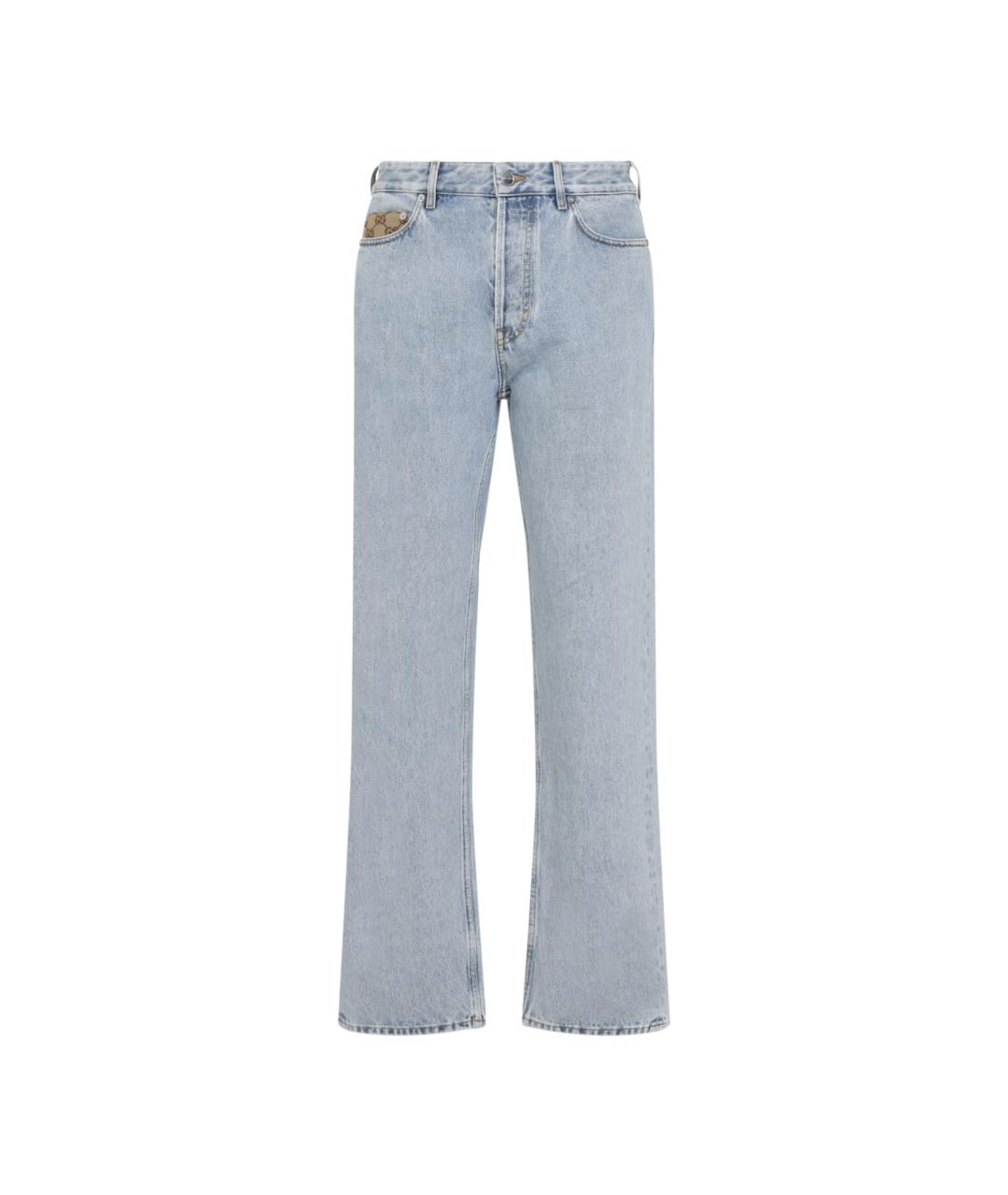 GUCCI Голубые хлопковые прямые джинсы, фото 1