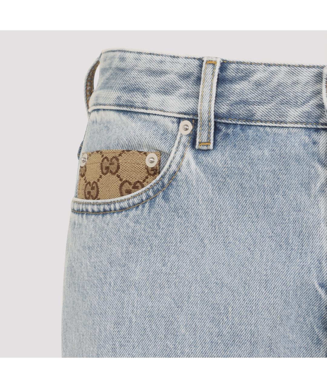 GUCCI Голубые хлопковые прямые джинсы, фото 5