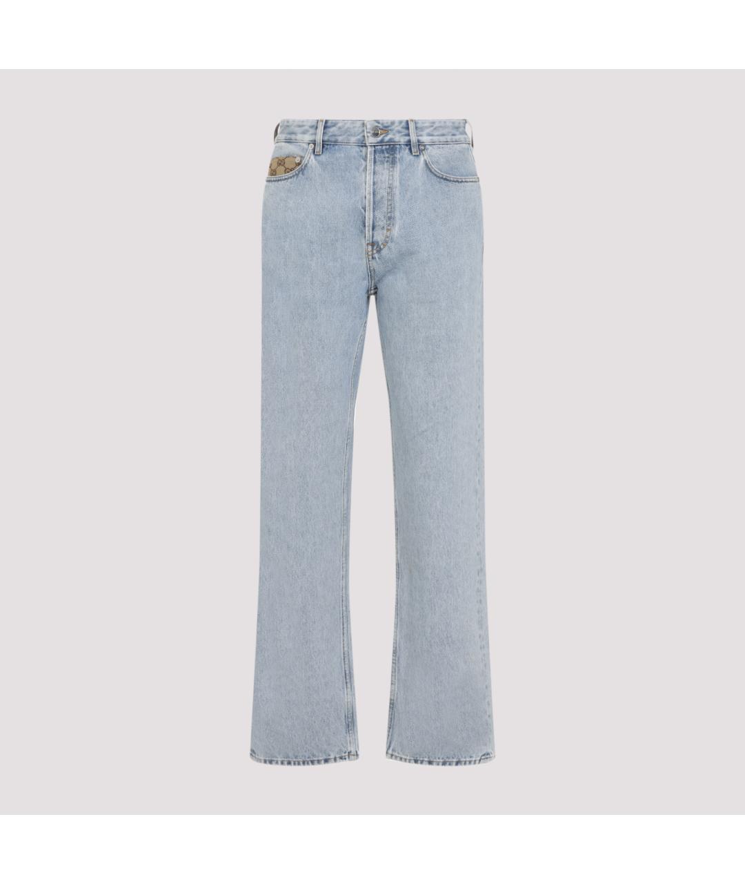 GUCCI Голубые хлопковые прямые джинсы, фото 2