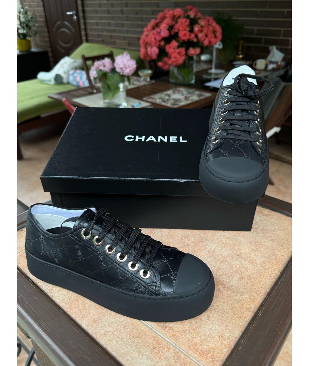 CHANEL Черные кожаные кеды, фото 3