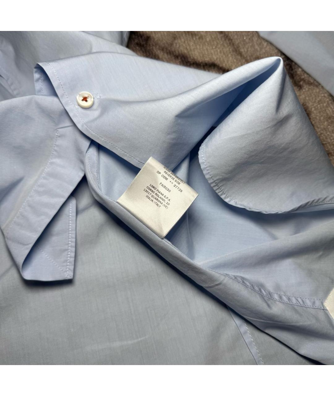LORO PIANA Голубая хлопковая классическая рубашка, фото 5