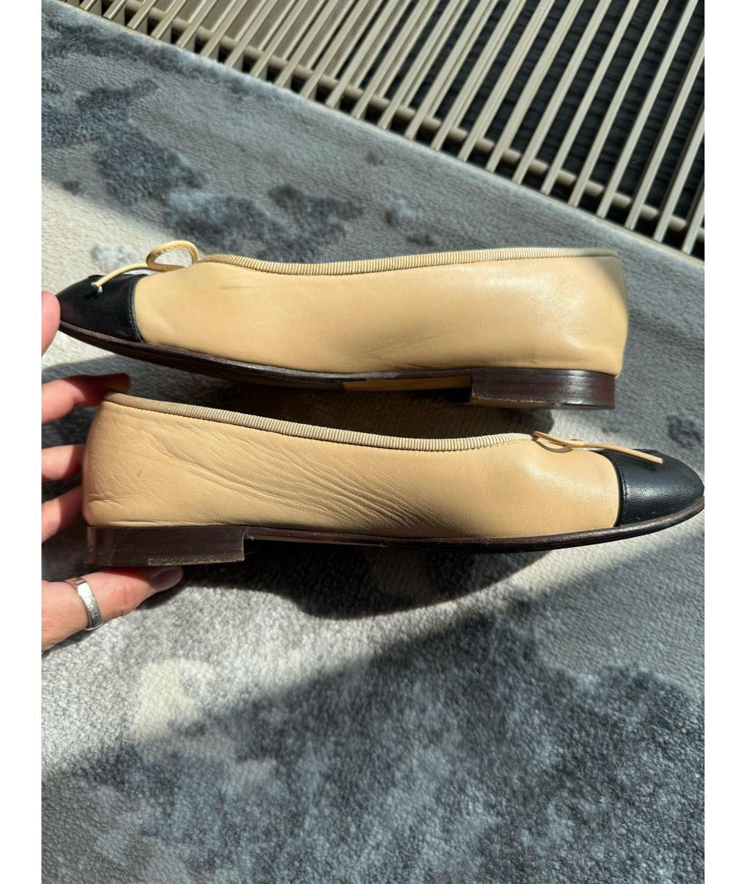 CHANEL Бежевые кожаные балетки, фото 7