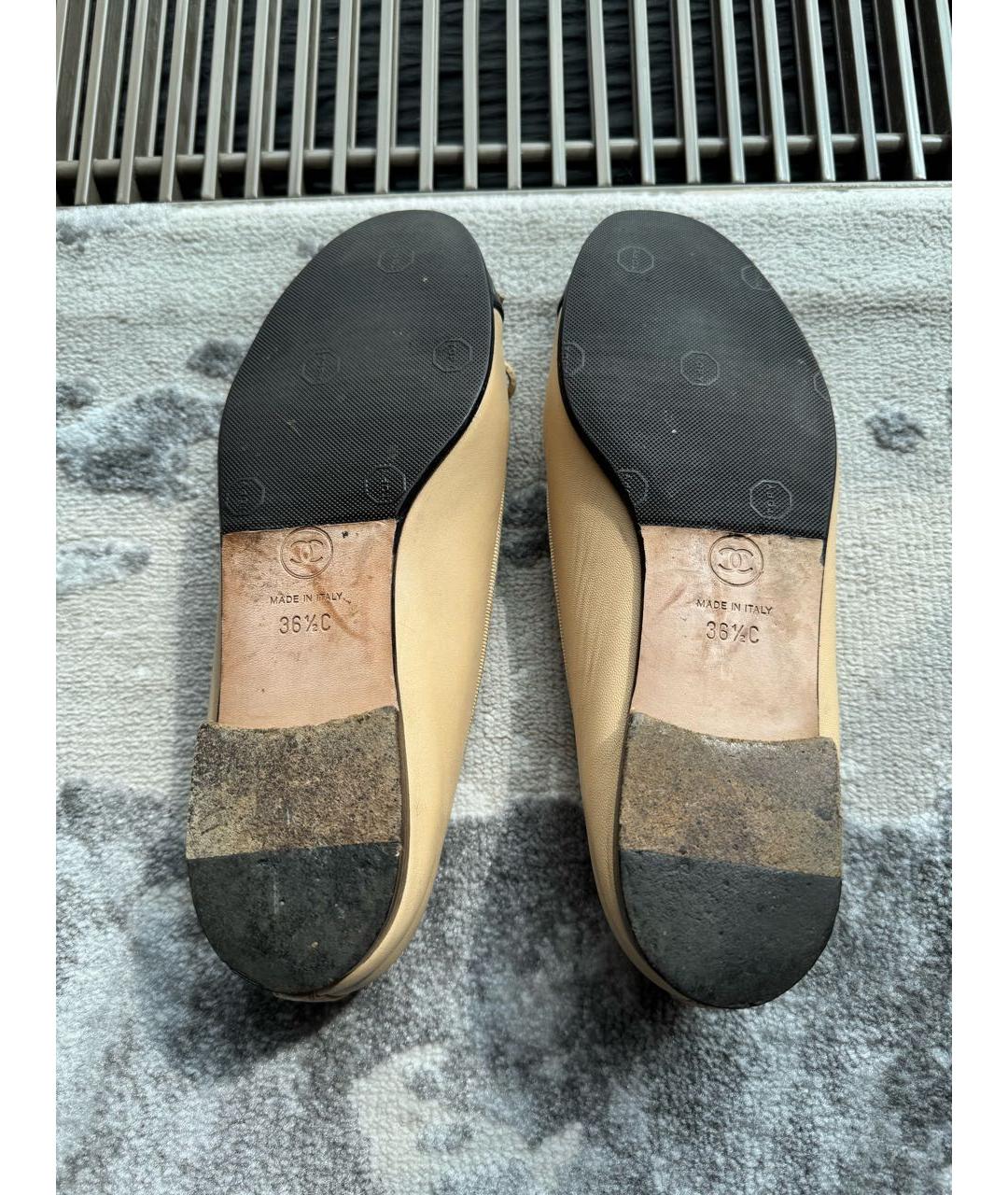 CHANEL Бежевые кожаные балетки, фото 5