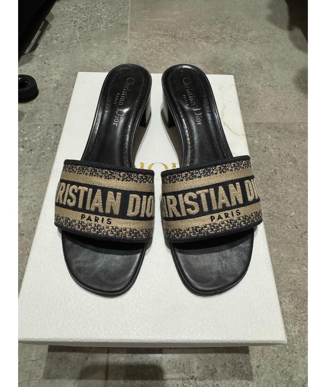 CHRISTIAN DIOR Темно-синие кожаные мюли, фото 3