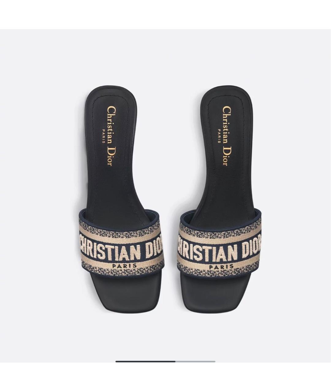 CHRISTIAN DIOR Темно-синие кожаные мюли, фото 2