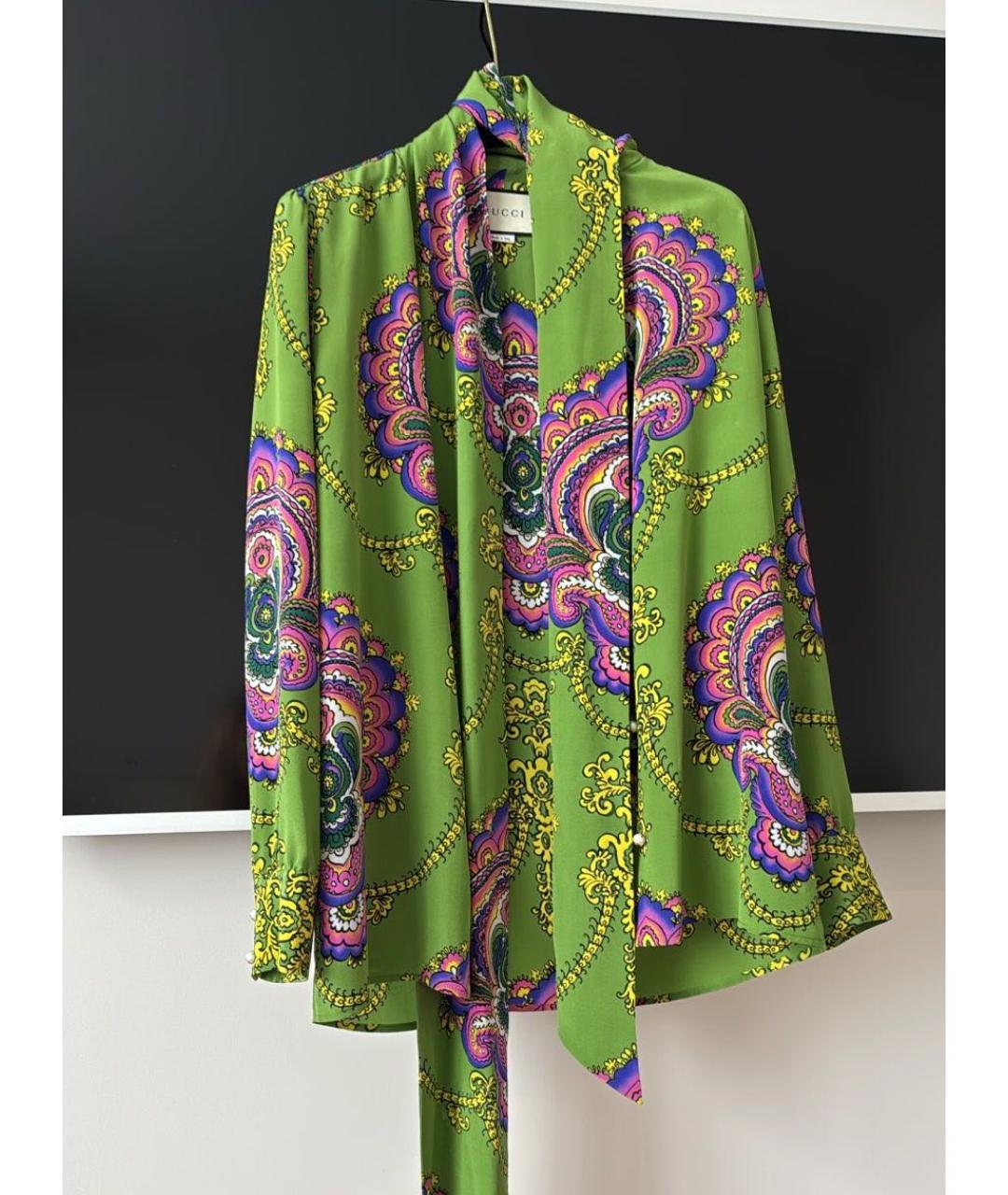GUCCI Зеленая шелковая блузы, фото 3