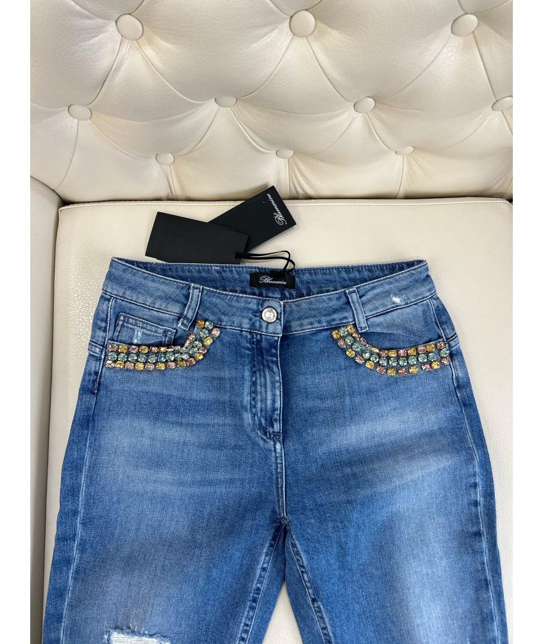 BLUMARINE Голубые хлопко-эластановые прямые джинсы, фото 8