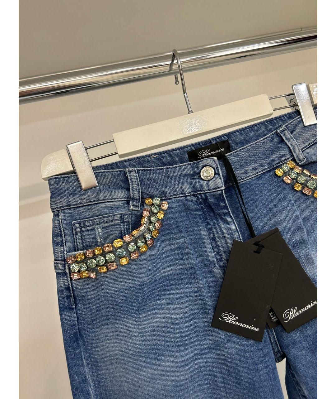 BLUMARINE Голубые хлопко-эластановые прямые джинсы, фото 4