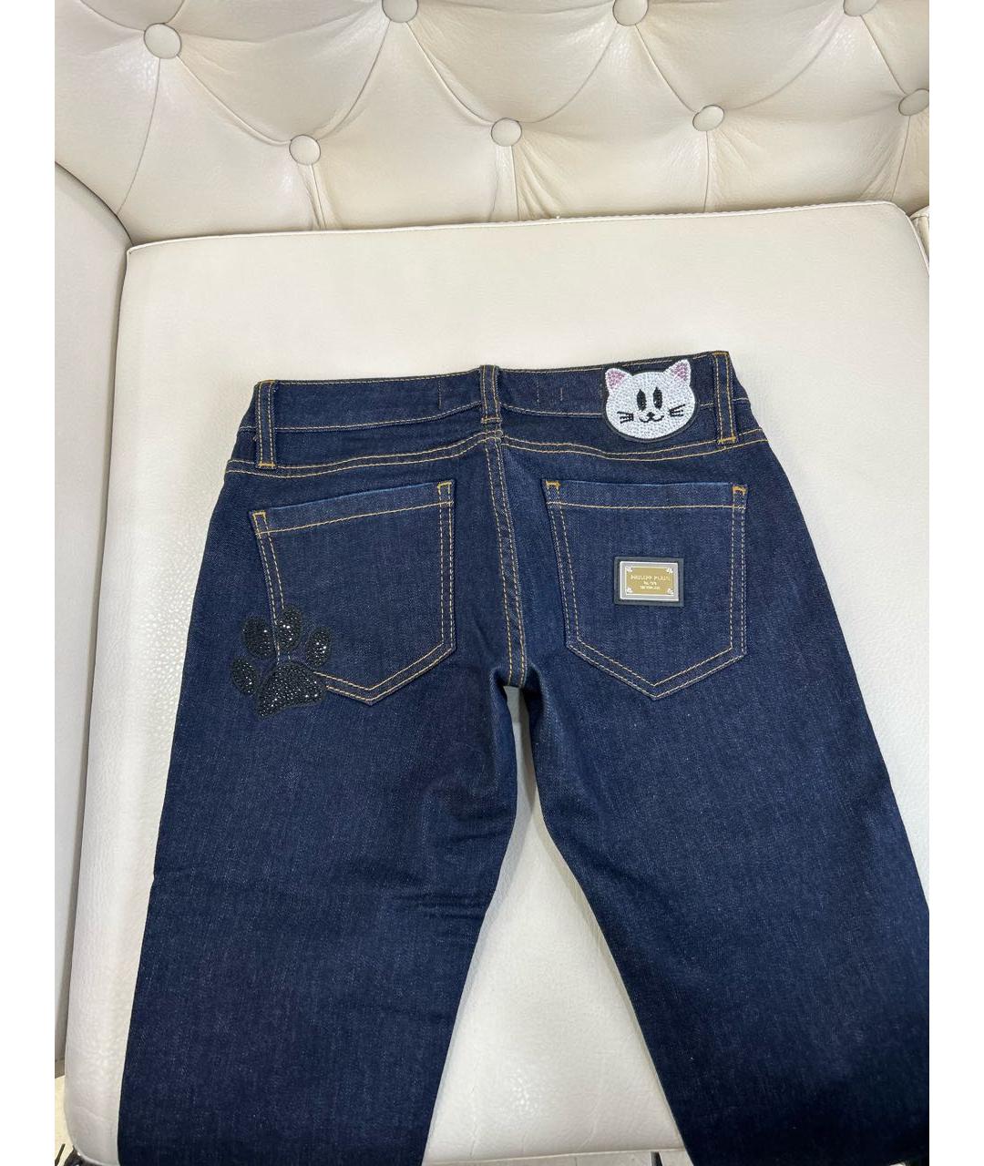 PHILIPP PLEIN Темно-синие хлопко-эластановые джинсы слим, фото 7