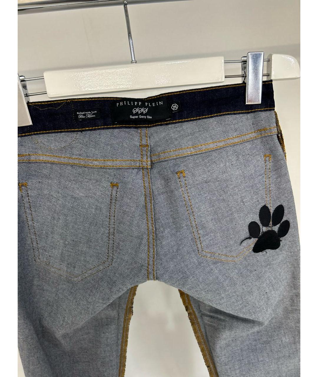 PHILIPP PLEIN Темно-синие хлопко-эластановые джинсы слим, фото 3