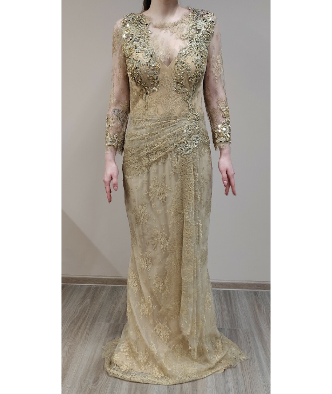 ZUHAIR MURAD Золотое полиэстеровое вечернее платье, фото 9