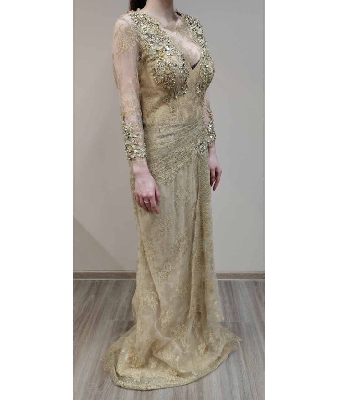 ZUHAIR MURAD Золотое полиэстеровое вечернее платье, фото 3
