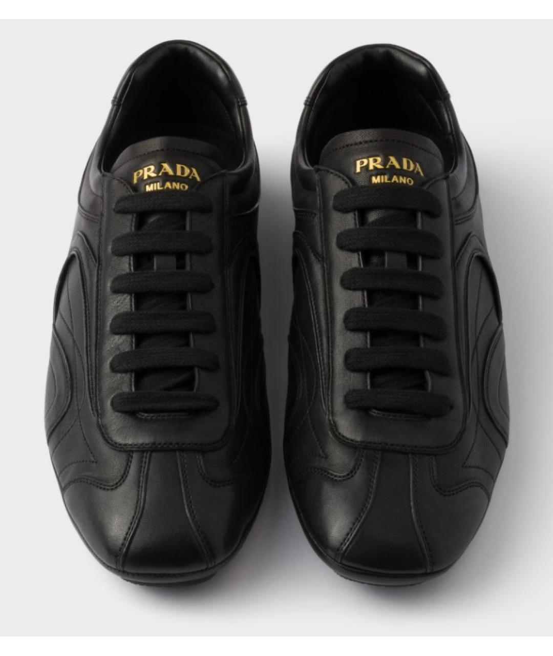 PRADA Черные кожаные низкие кроссовки / кеды, фото 4