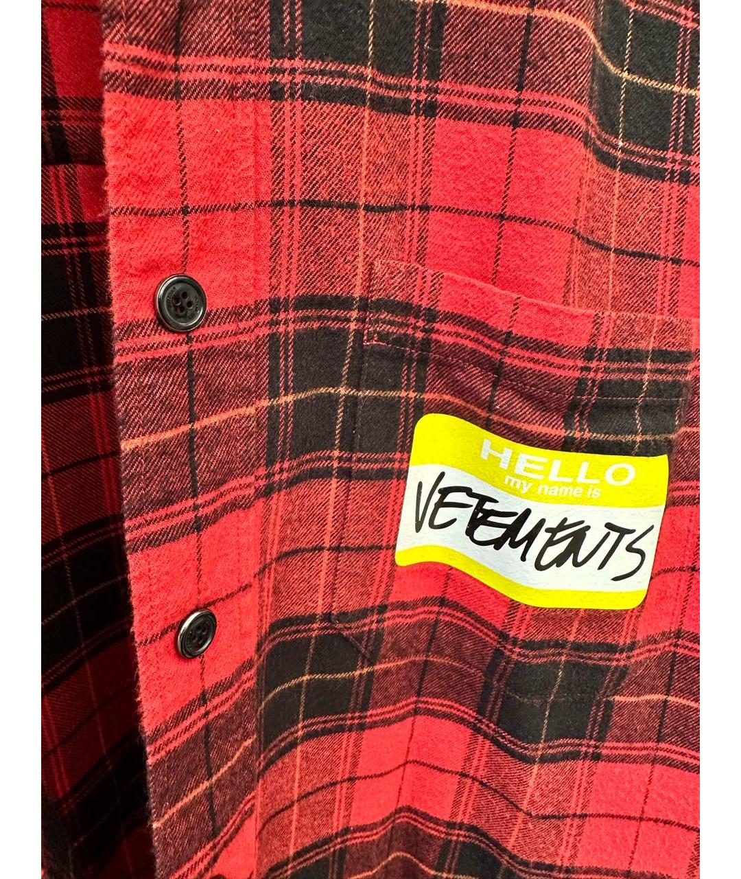 VETEMENTS Красная хлопковая кэжуал рубашка, фото 3