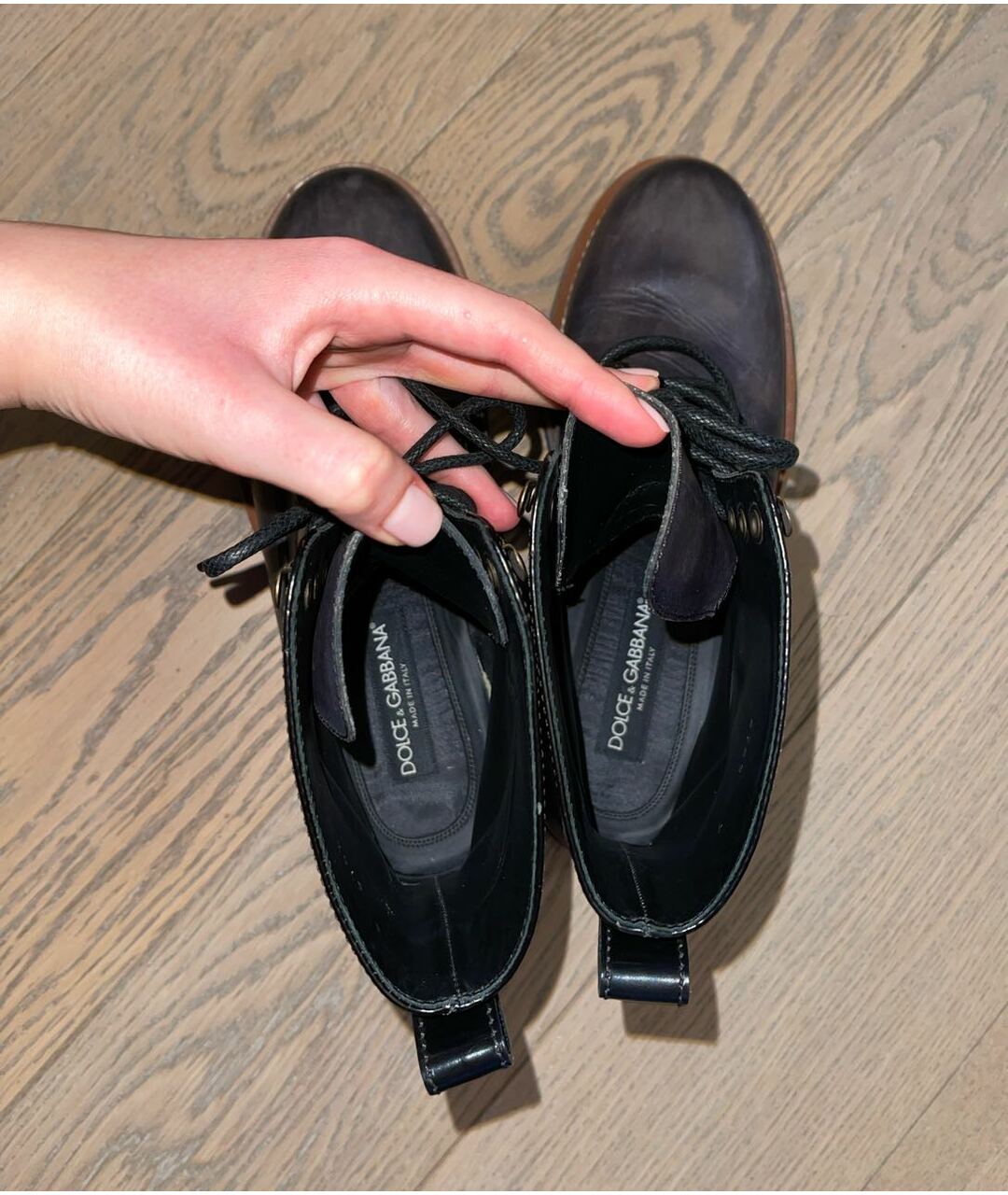 DOLCE&GABBANA Антрацитовые кожаные высокие ботинки, фото 3