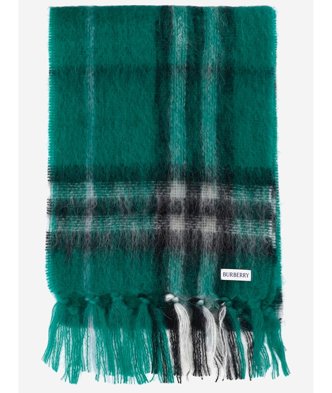 BURBERRY Зеленый шерстяной шарф, фото 4