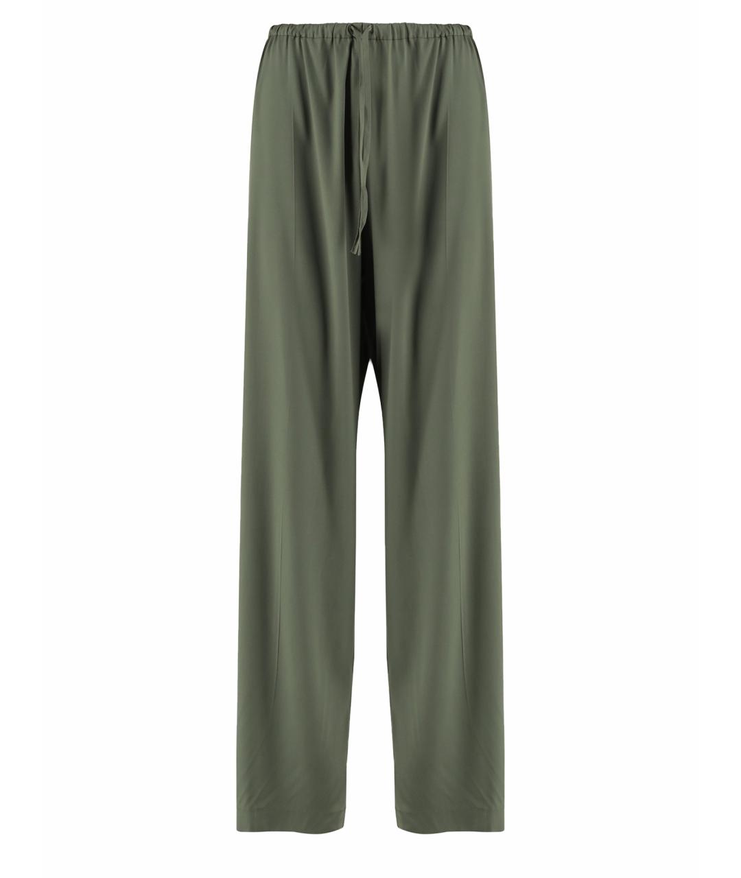 DRIES VAN NOTEN Зеленые шелковые прямые брюки, фото 1