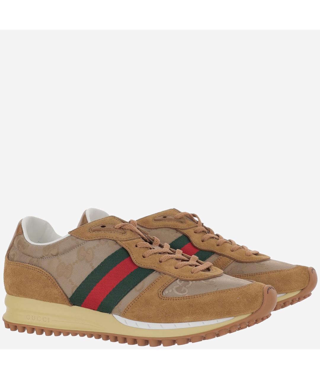 GUCCI Бежевые кожаные низкие кроссовки / кеды, фото 3