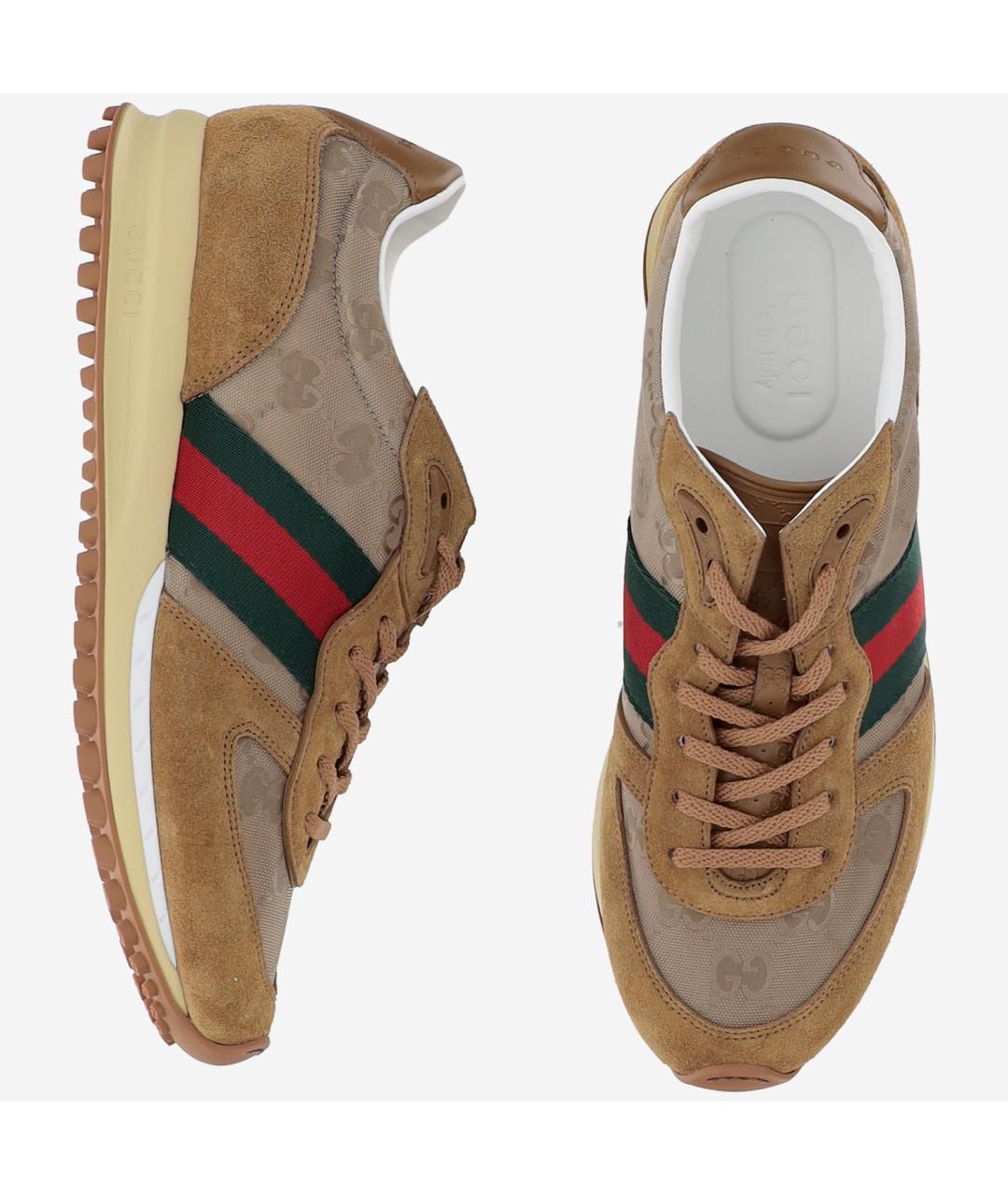 GUCCI Бежевые кожаные низкие кроссовки / кеды, фото 2