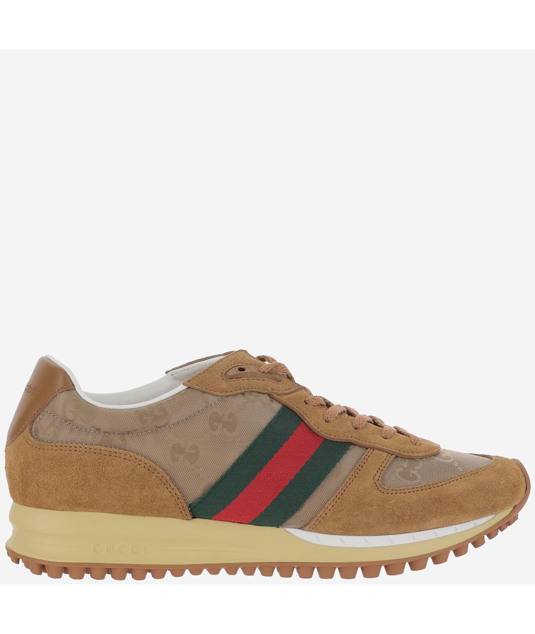 GUCCI Бежевые кожаные низкие кроссовки / кеды, фото 6