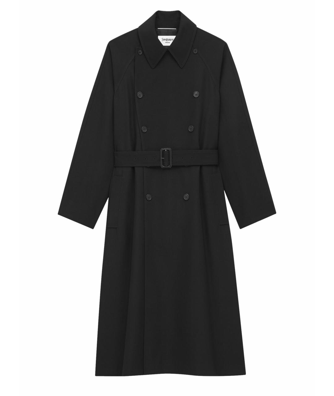SAINT LAURENT Черное шерстяное пальто, фото 1