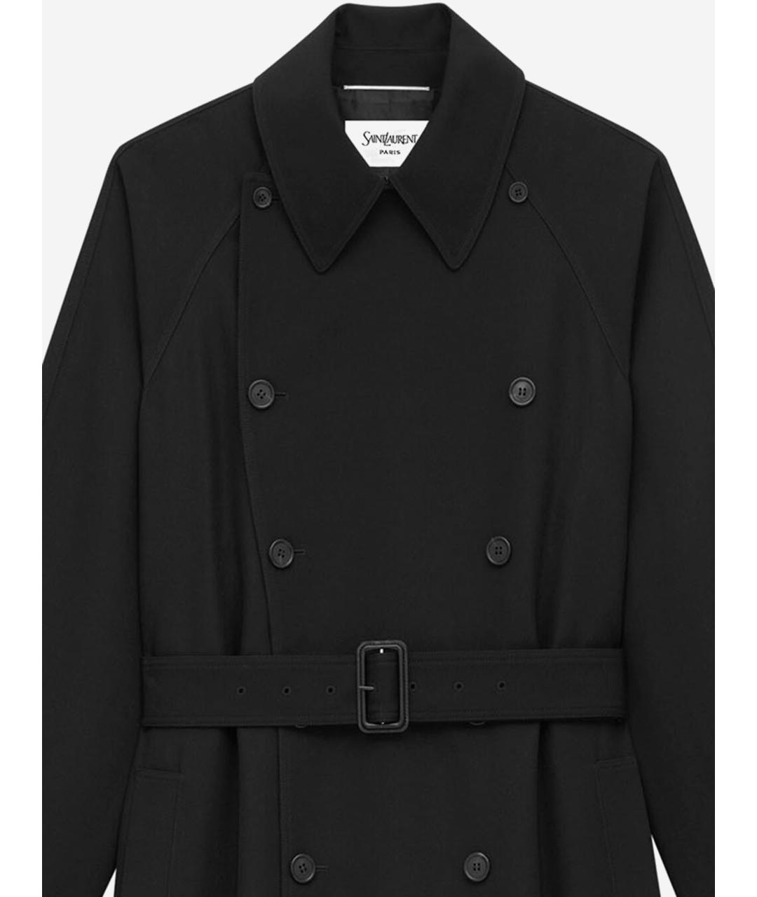 SAINT LAURENT Черное шерстяное пальто, фото 3