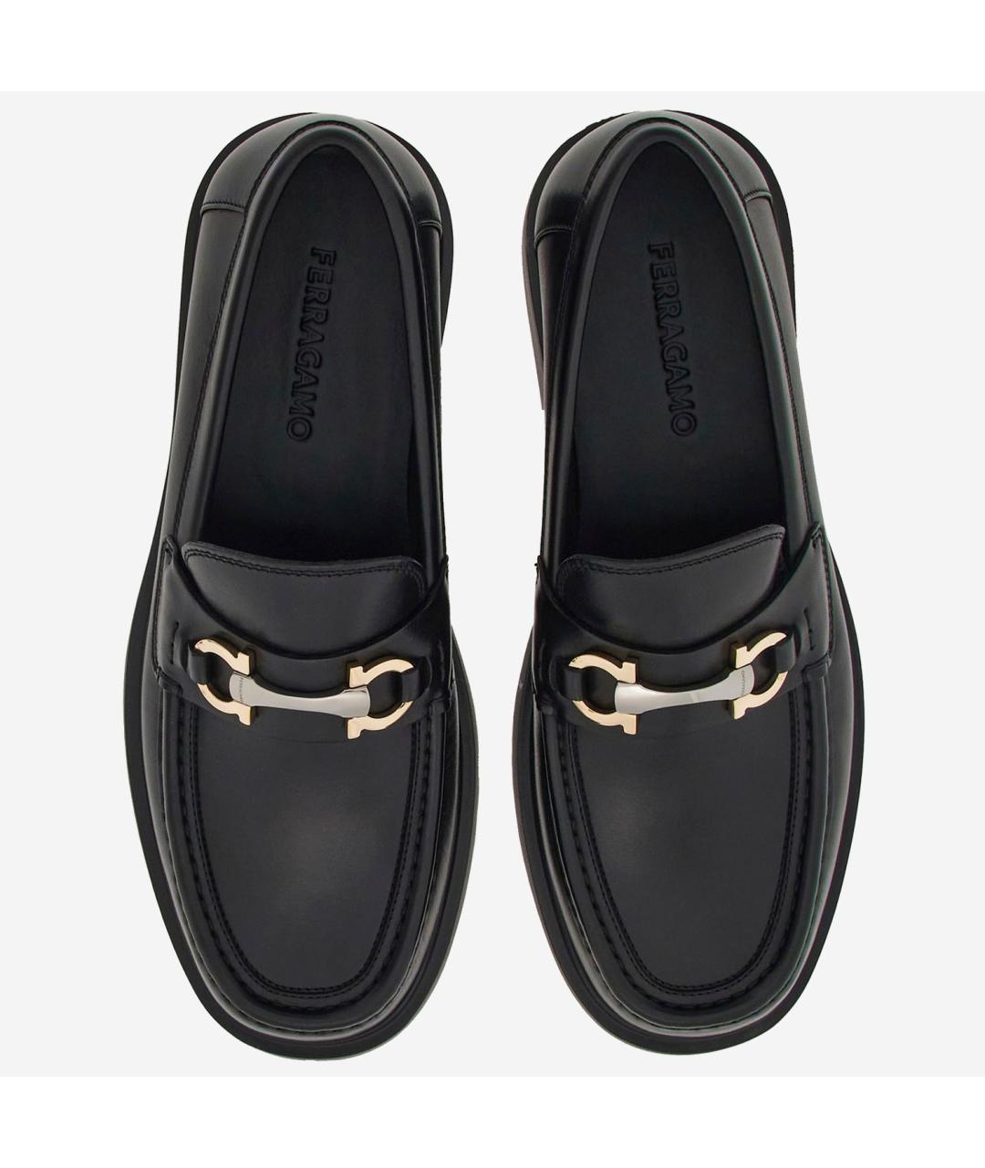 FERRAGAMO Черные кожаные лоферы, фото 3