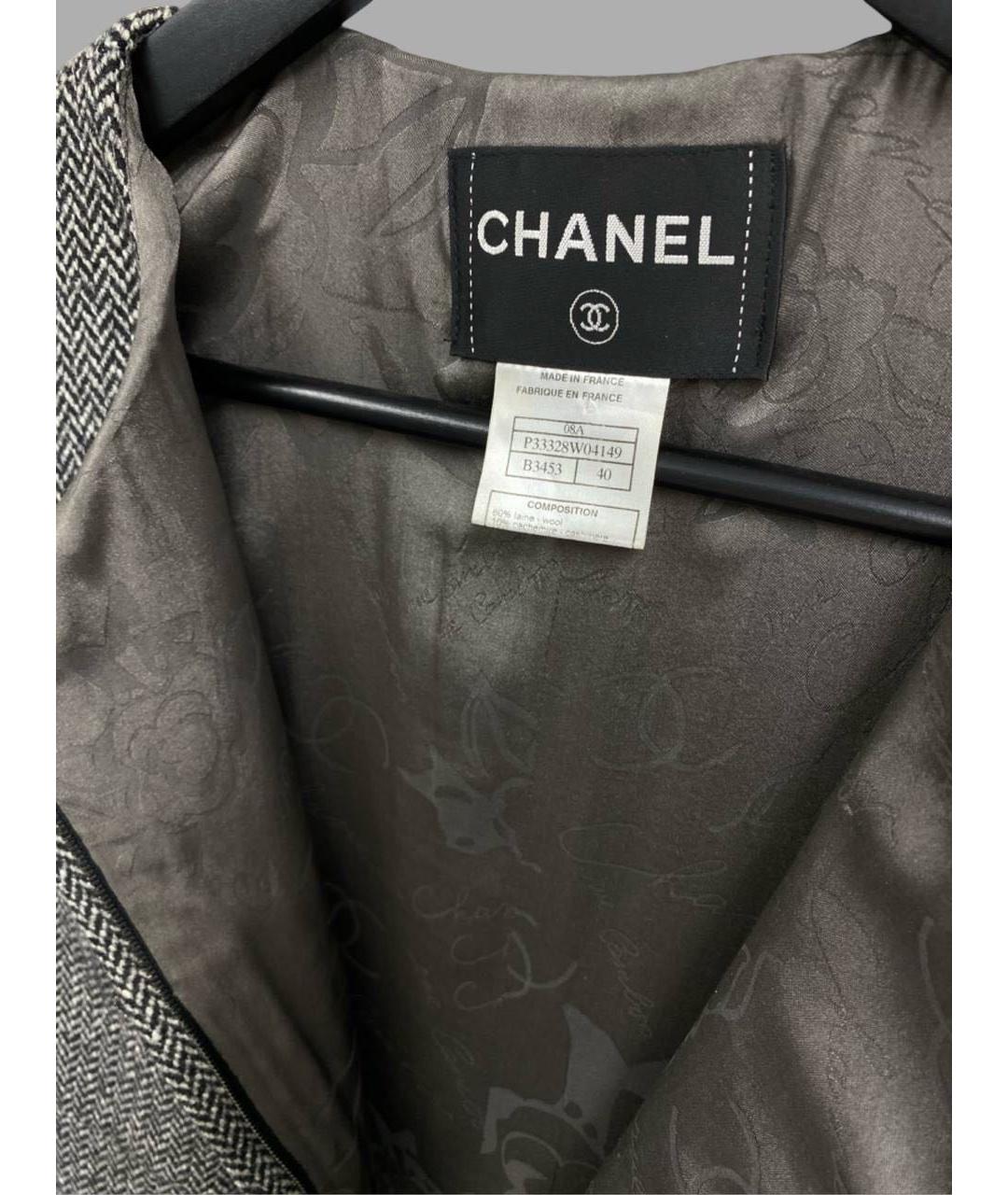 CHANEL Антрацитовый шерстяной жакет/пиджак, фото 3