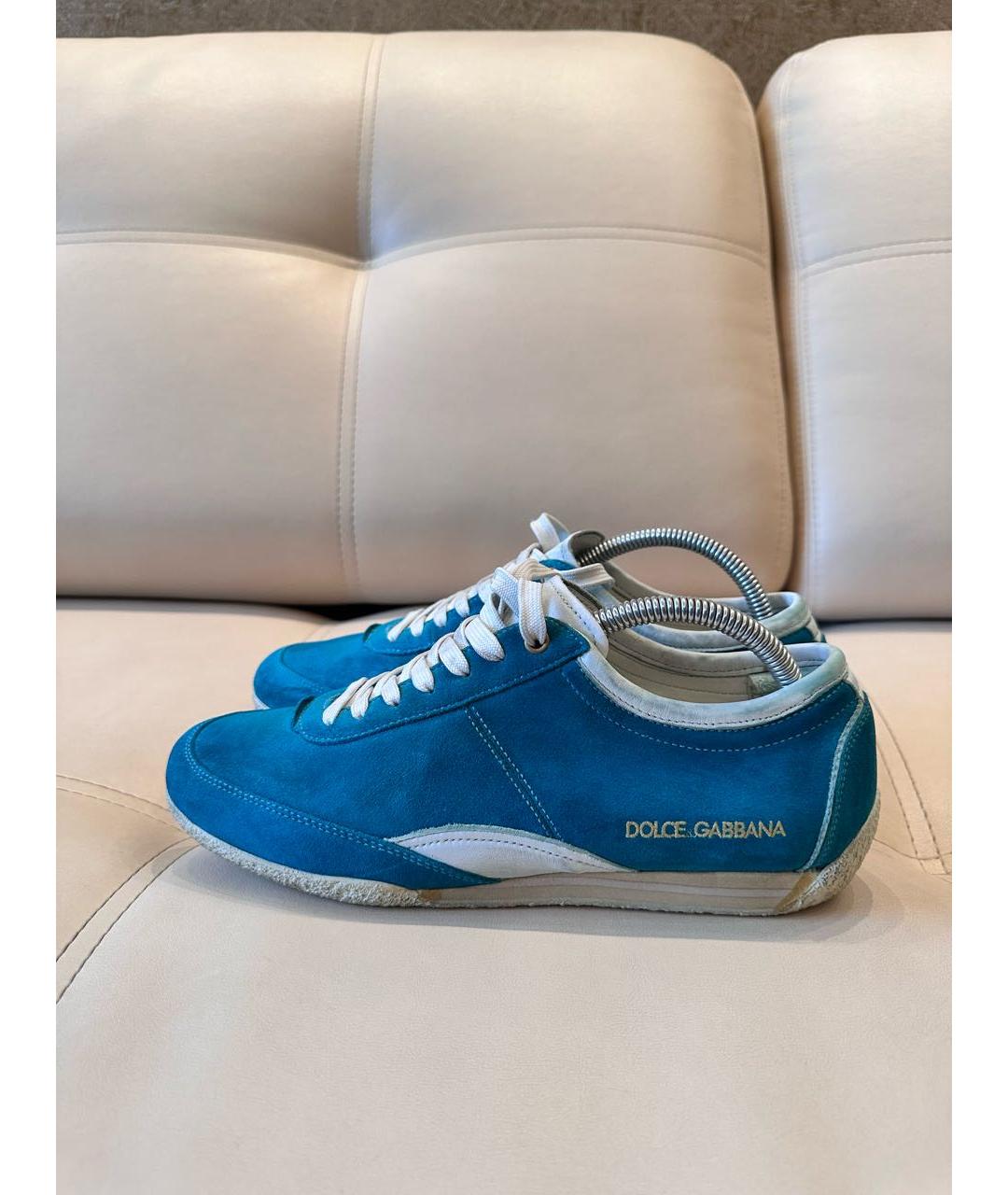 DOLCE&GABBANA Бирюзовые замшевые низкие кроссовки / кеды, фото 2