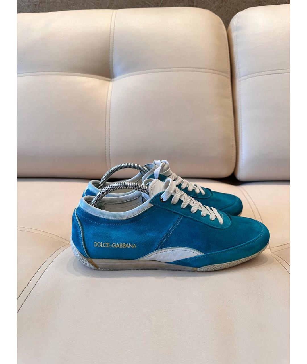 DOLCE&GABBANA Бирюзовые замшевые низкие кроссовки / кеды, фото 8