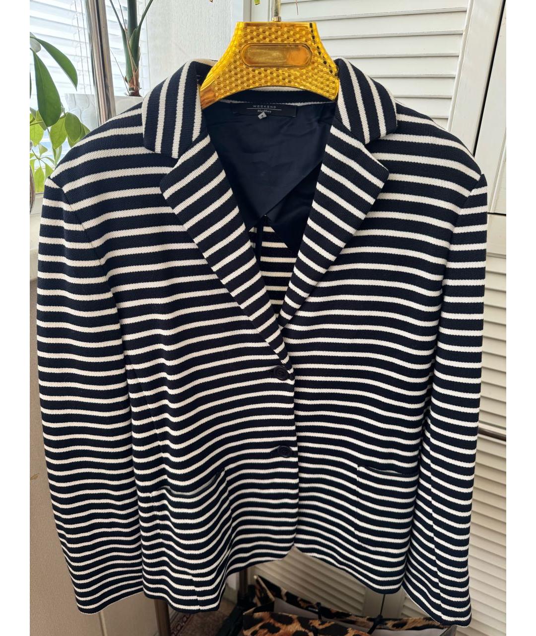 WEEKEND MAX MARA Темно-синий хлопко-эластановый жакет/пиджак, фото 2