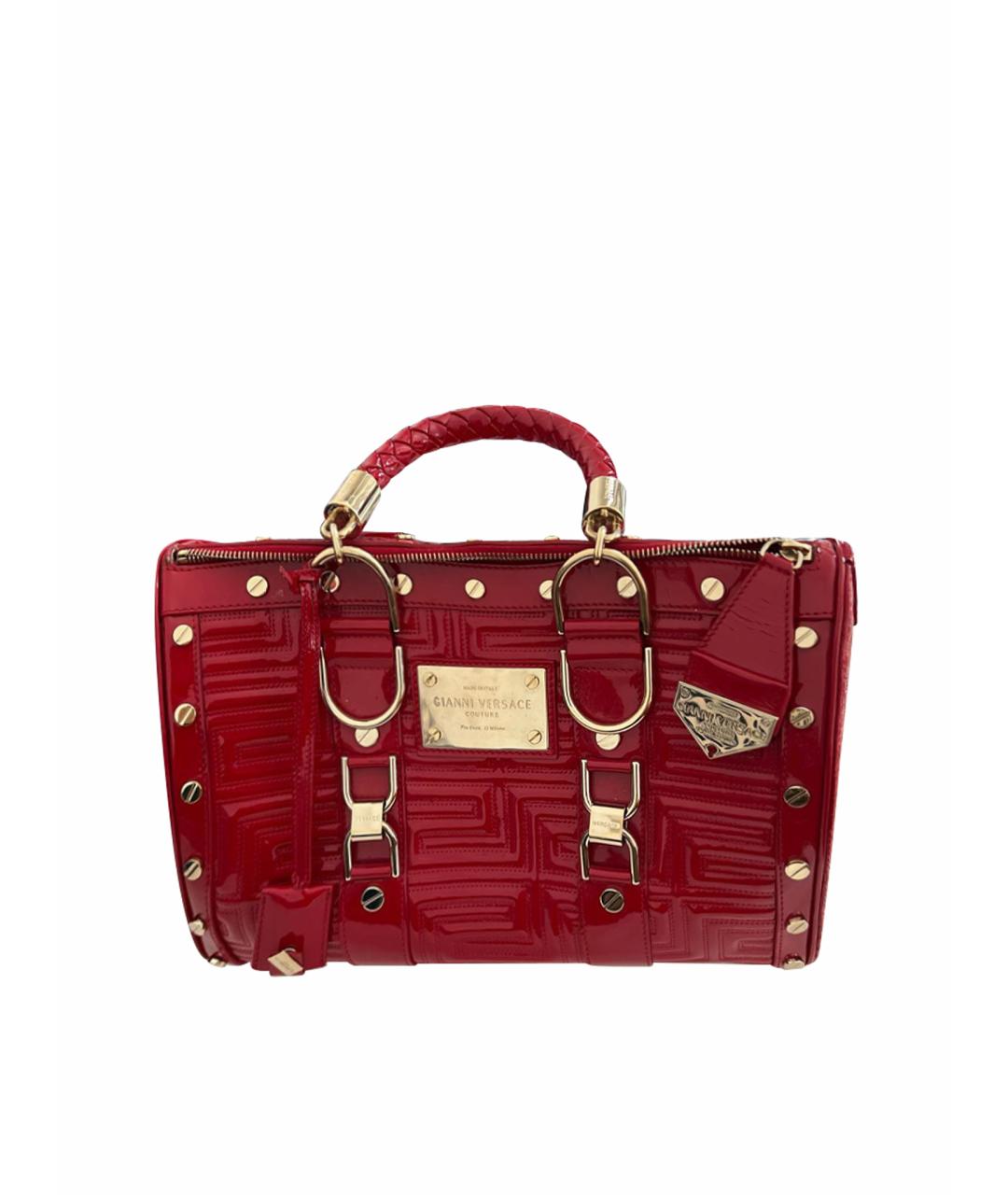 VERSACE Красная сумка с короткими ручками из лакированной кожи, фото 1