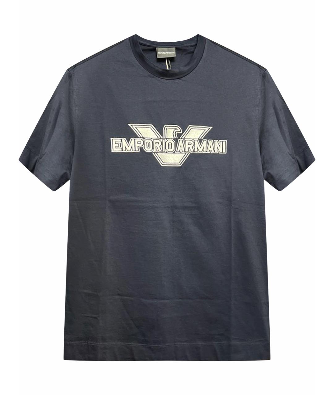 EMPORIO ARMANI Темно-синяя хлопковая футболка, фото 1