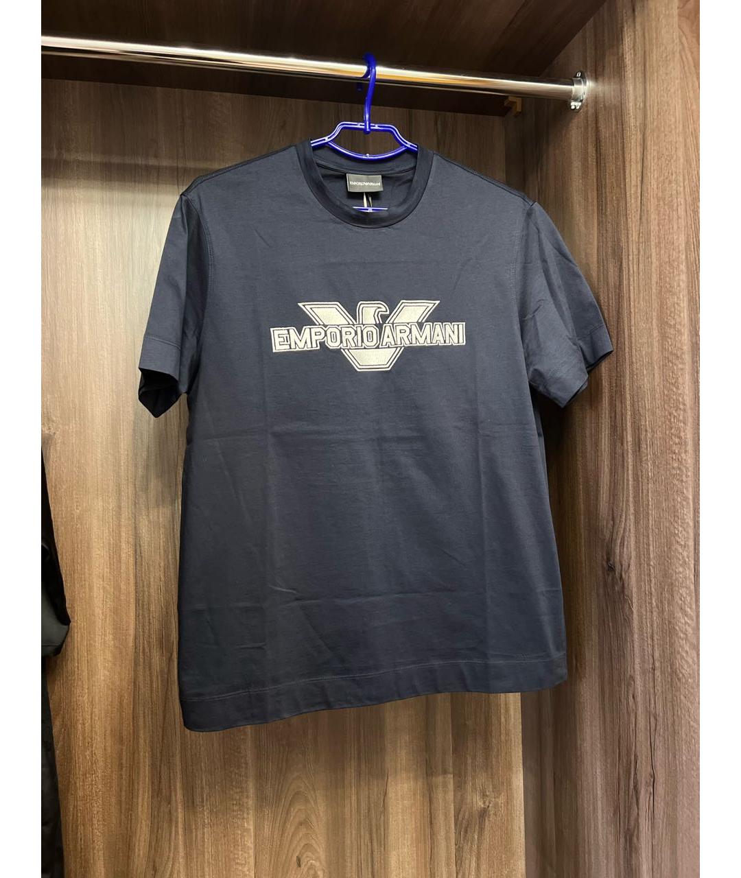 EMPORIO ARMANI Темно-синяя хлопковая футболка, фото 5