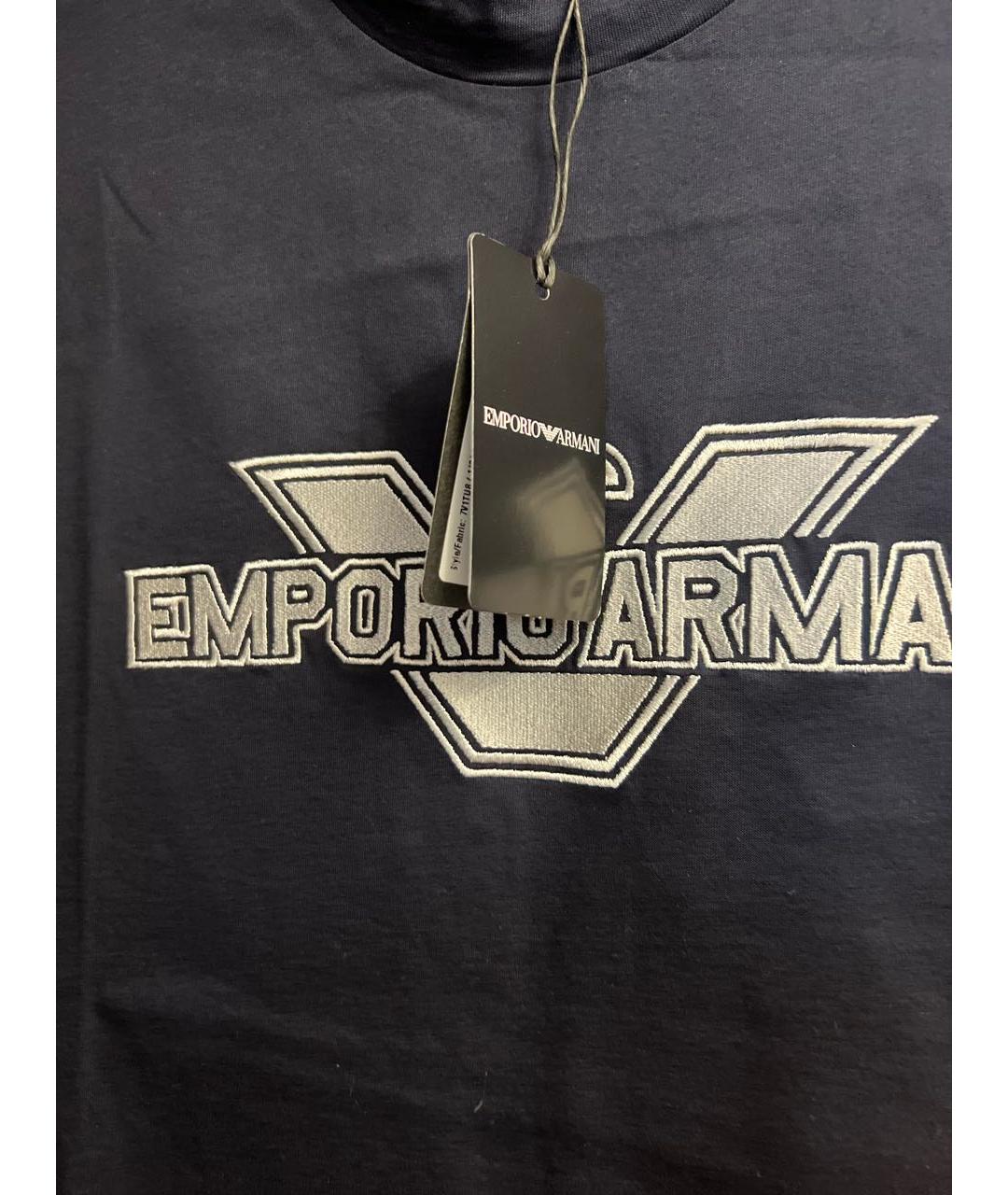 EMPORIO ARMANI Темно-синяя хлопковая футболка, фото 3