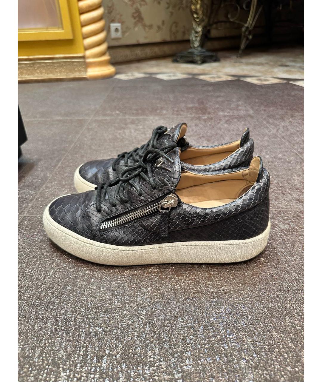 GIUSEPPE ZANOTTI DESIGN Черные кожаные низкие кроссовки / кеды, фото 9