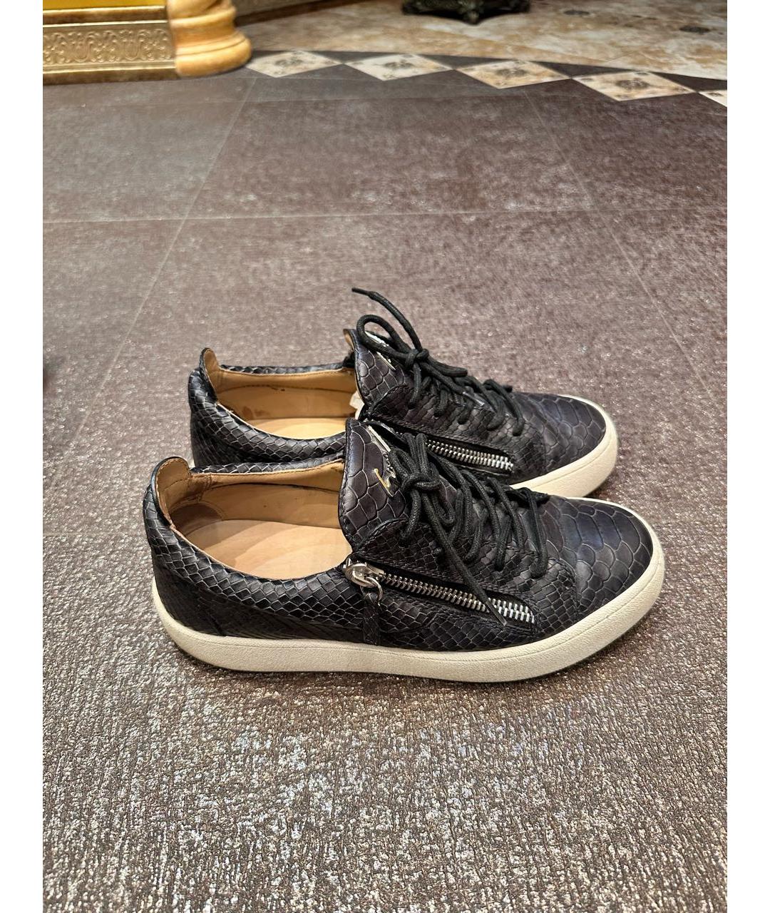 GIUSEPPE ZANOTTI DESIGN Черные кожаные низкие кроссовки / кеды, фото 2