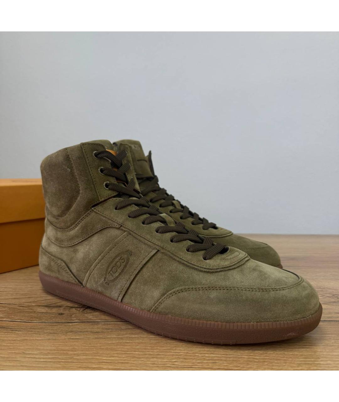 TOD'S Хаки замшевые высокие кроссовки / кеды, фото 6