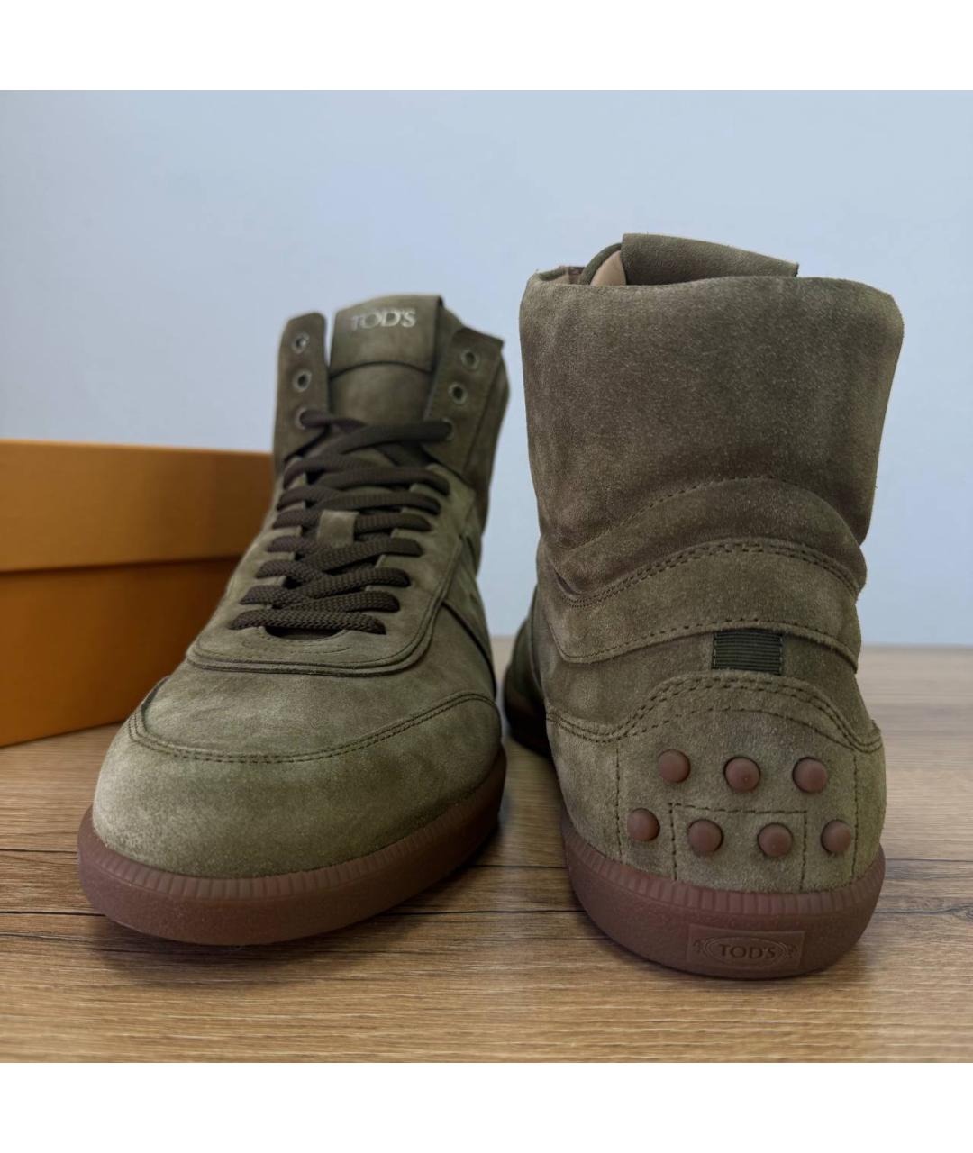 TOD'S Хаки замшевые высокие кроссовки / кеды, фото 8