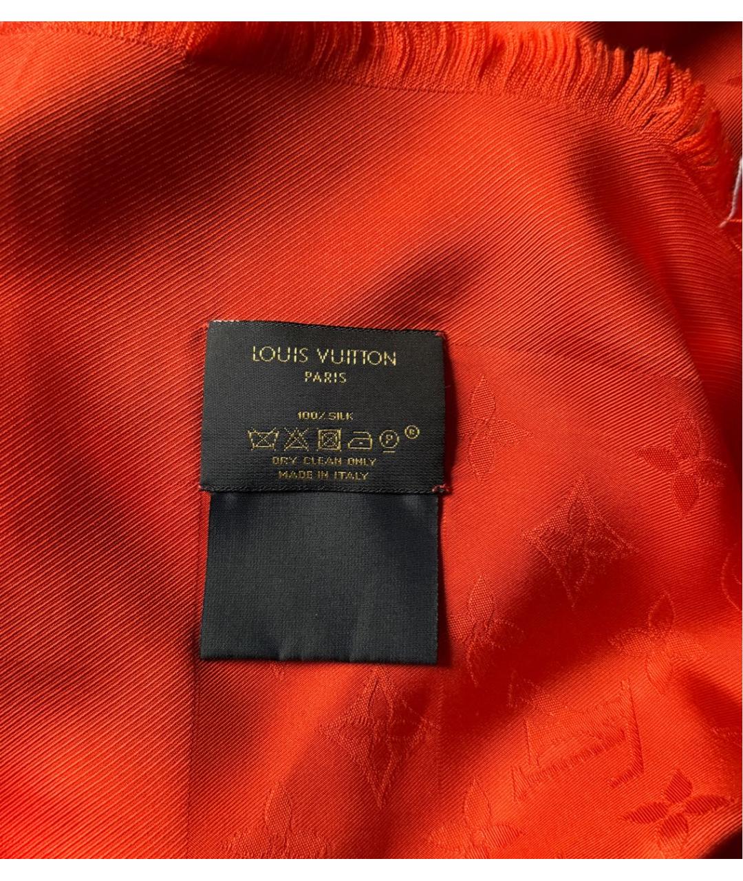 LOUIS VUITTON Оранжевый шелковый платок, фото 3