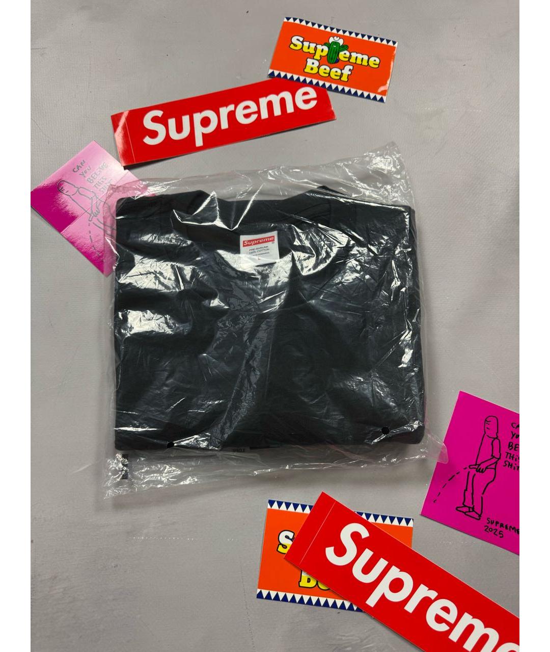 SUPREME Черная хлопковая футболка, фото 3