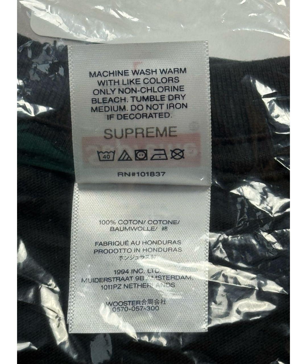 SUPREME Черная хлопковая футболка, фото 7