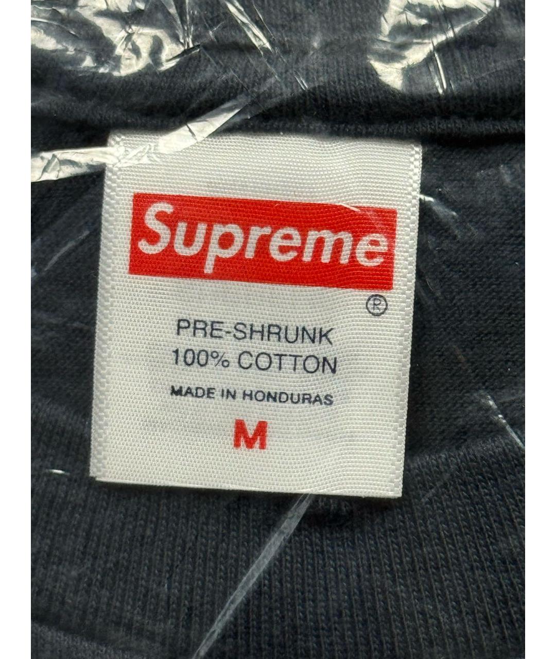 SUPREME Темно-синяя хлопковая футболка, фото 5