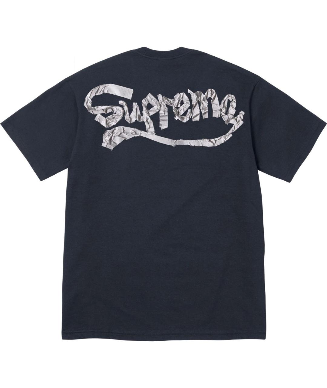 SUPREME Темно-синяя хлопковая футболка, фото 2