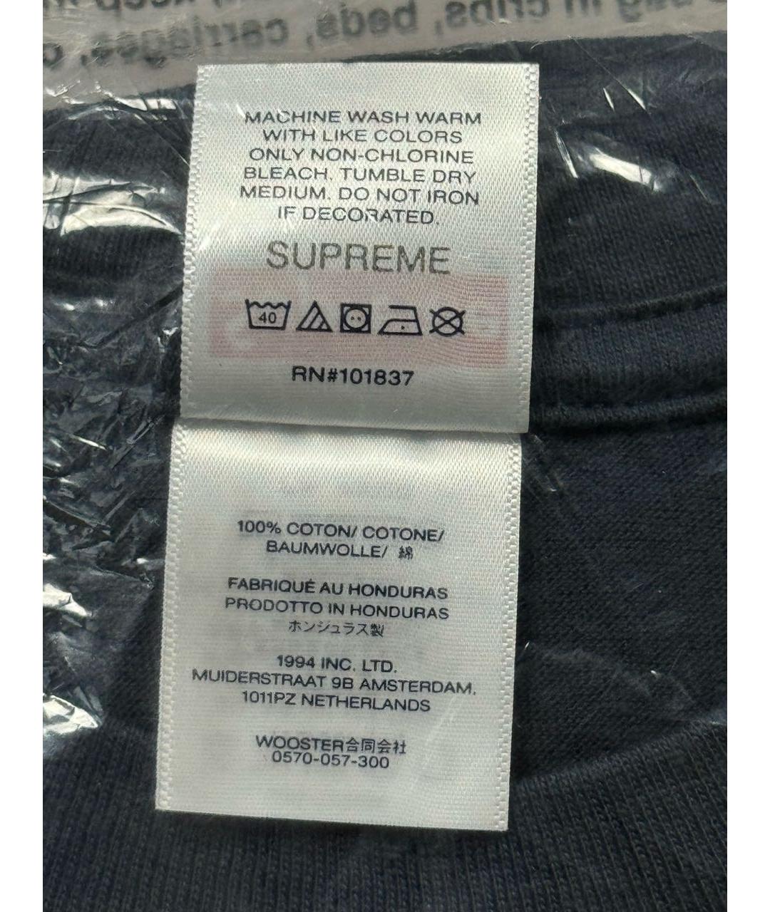 SUPREME Темно-синяя хлопковая футболка, фото 7