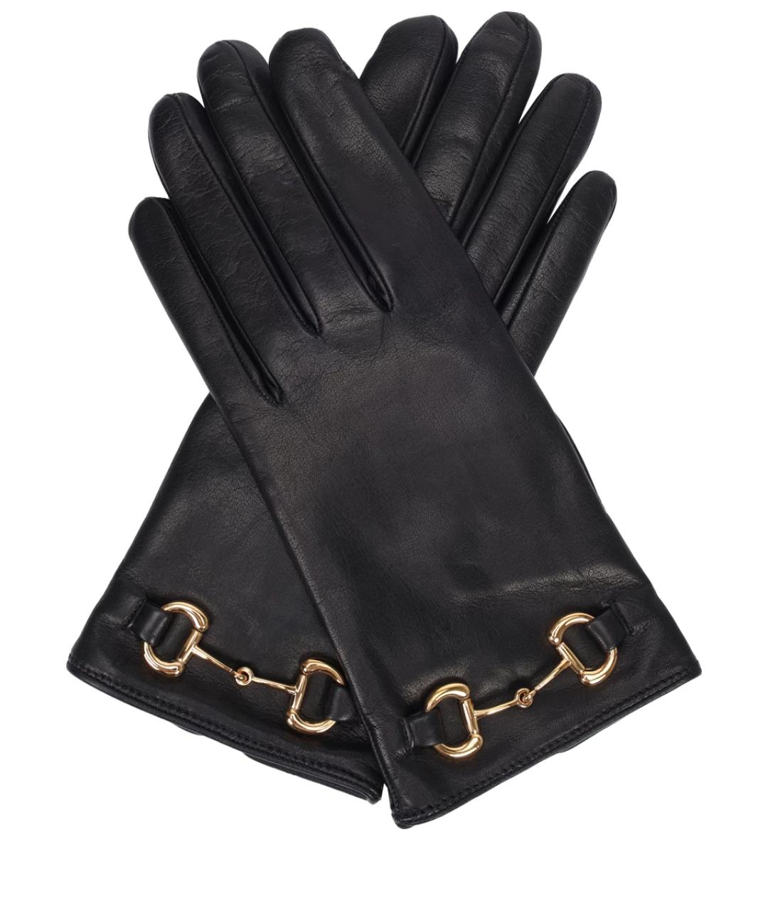 GUCCI Черные кожаные перчатки, фото 1